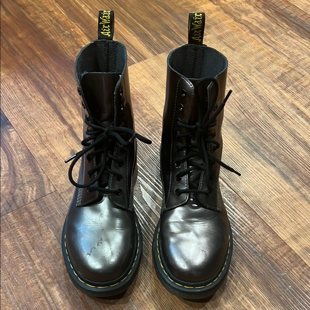 Dr. Martens 1460 Metallic Pewter Leather Boots with Black Laces